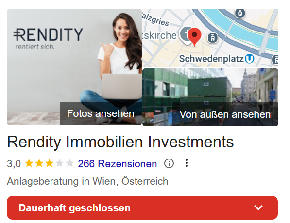 Rendity stellt Betrieb ein Screenshot google
